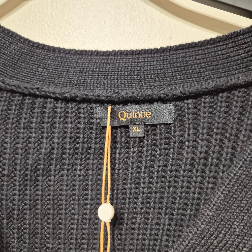 Quince Fisherman Boxy Cropped Cardigan XL Black NWT 100% Organic Cotton - Picture 2 of 7